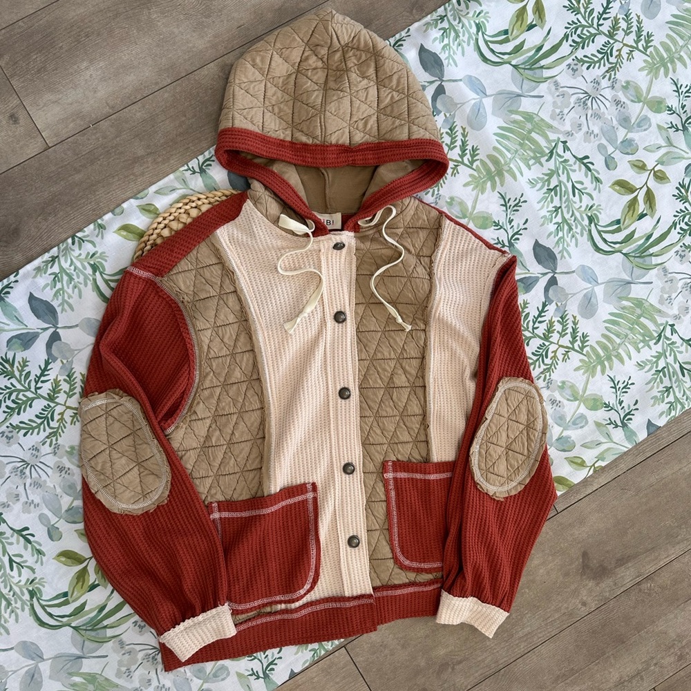 New BiBi Women’s Thermal Quilted Waffle Sweater Patchwork Shacket Jacket Size SM - Picture 12 of 16